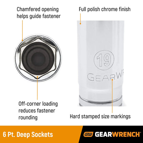 Image showing Three Eighths Inch Drive 6 Point Deep Socket 20mm Built For Auto Repair Heavy Duty Chrome Finish With Chamfered Opening