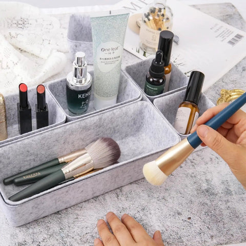 Customizable 8 Pack Felt Drawer Organizer Trays Set For Desk Drawers Shallow Modular Storage Bins For Office Supplies Makeup And Jewelry In Light Gray Mix And Match To Fit Any Drawer Like A Pro organizing makeup products