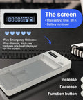 Get The Vibe On Track With This Timed Phone Lock Box showing timer screen and emergency unlock feature.