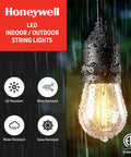 Close-up of water-resistant 48 Foot LED Color Changing String Lights With Remote Linkable Outdoor Patio Lighting.