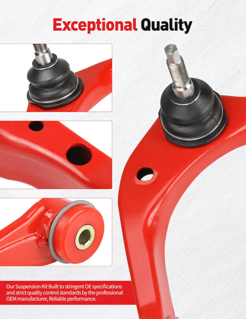 12PC Tough As Nails Suspension Kit For 2015 2017 Ford F 150 4WD red front upper control arm ball joint detail close-up