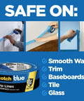 Multi Surface Painter Tape With Edge Lock For Sharp Lines, 1.88 Inch By 60 Yard, 12 Rolls In Blue packaging and application on surfaces