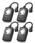 Tough As Nails 24 Hour Mechanical Outdoor Plug In Timer Waterproof Heavy Duty Weatherproof Dual Outlet 4 Pack on white background.