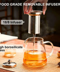Stovetop Safe Glass Teapot 550ml With Removable Stainless Steel Infuser, Borosilicate Glass Tea Kettle For Loose Leaf And Blooming Tea