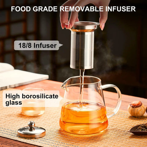 Stovetop Safe Glass Teapot 550ml With Removable Stainless Steel Infuser, Borosilicate Glass Tea Kettle For Loose Leaf And Blooming Tea