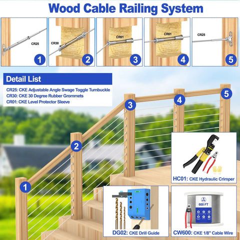 30 Pairs One Eighth Inch Cable Railing Hardware Kit With Swage Toggle Turnbuckle For Wood Posts, T316 Stainless Steel