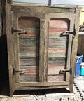 Heavy Duty T Hinge For Barn Doors And Gates Made From Dang Solid Steel With Wrench Free Setup and Smooth As Butter Swinging Motion Cabinet Bracket Hardware attached to rustic wooden cabinet.