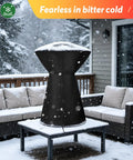 Rugged Waterproof Patio Heater Cover For Portable Tabletop Heaters 18-Inch By 25-Inch Fits COH-500 And Similar Infrared Heaters Tear Resistant Oxford Cloth Keeps Your Outdoor Heater Dry And Ready For Action installed on a heater in a snowy patio scene