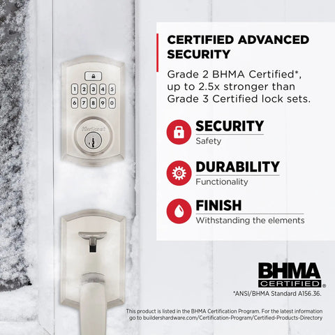 Keyless Entry Smart Lock With Electronic Keypad Deadbolt Auto Lock And Custom User Codes In Satin Nickel Finish on icy door