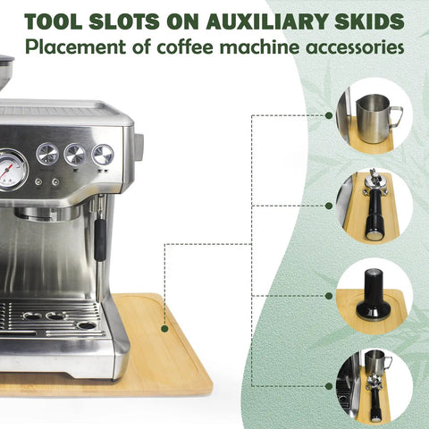 Slick Bamboo Appliance Slider Badass Under Cabinet Sliding Tray for coffee machine accessories with tool slots.