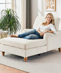 Chaise Lounge Chair With Adjustable Backrest Modern Cozy Chenille Upholstery Sleeper Bed With Rolled Arm in living room