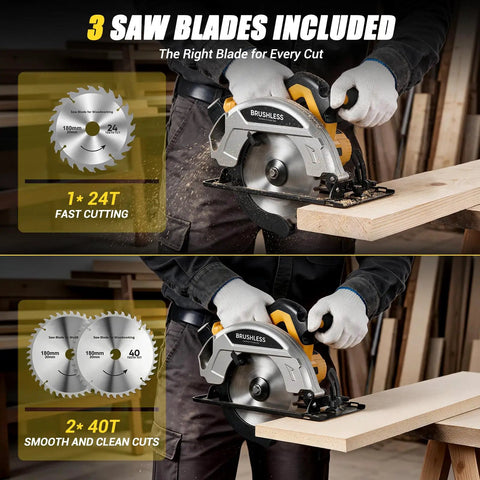 7 Inch Cordless Circular Saw Tool Only Compatible With 20V Batteries cutting through wood with included saw blades for accurate cuts.