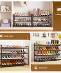 Heavy Duty Metal Shoe Shelf For Up To 30 Pairs in a living room, showcasing various types of footwear neatly organized.