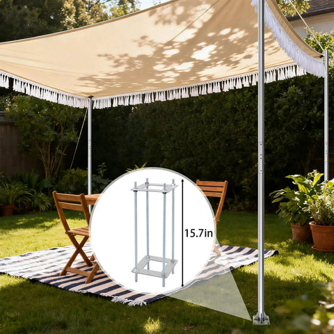 Rugged 2 Inch Stainless Steel Shade Sail Poles Kit With Concrete Base Bracket For Patio And Deck, 9 Ft All Weather Sun Shade Poles System, Easy Install, Heavy Duty Canopy Support
