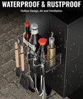 Magnetic Storage Bin For Grills And Pellet Smokers holding sauces and utensils on a Traeger Pro Series grill hopper