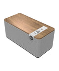 Premium Tabletop Bluetooth Speaker System With Two 2.25 Inch Full Range Drivers And A 4.5 Inch Woofer, walnut wood veneer and tactile controls.
