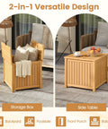 2 In 1 Outdoor Side Table With Storage In Acacia Wood Slatted Design With Umbrella Hole And Removable Base Square End Storage Box