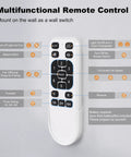 Multifunctional remote control for 84 Inch Ceiling Fan With Lights Remote And App Control, showing buttons and features.