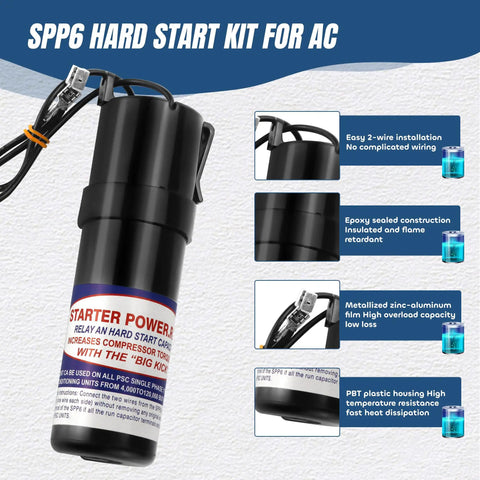 Heavy Duty Hard Start Capacitor For AC Compressor with epoxy sealed construction and easy 2-wire installation.