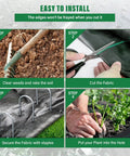 Instructions for installing Landscape Fabric Weed Barrier Roll 3 Ft By 100 Ft Heavy Duty 3.2 Oz Weed Blocker in garden beds.