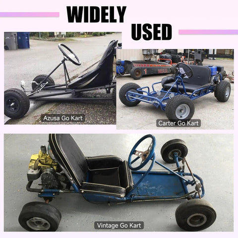 Variety of go karts showcasing compatibility for Go Kart Brake And Throttle Pedal Kit With 71 Inch Throttle Cable Replacement