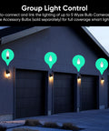 Group of Bulb Cam 2K HD Smart Security Lights installed on garage exterior, demonstrating color night vision and motion detection.
