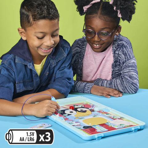 Kids playing with Legit Awesome Bluey Pediatrician Board Game For Kids Featuring Electronic Talking Sound Effects And All In One Carry Case.