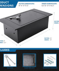 Diagram of Hidden Floor Safe With Key Lock, Solid Steel Construction, showing product dimensions and included accessories.