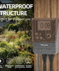Heavy Duty Outdoor Digital Pool Timer Featuring Slick Dial Switching And Twin Grounded Jacks For Yard Pumps And Patio Lights with waterproof design.
