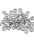 One Hundred Pack Heavy Duty Stainless Steel Round Head Self Clinching Rivet Nuts With 10-32 Threads on a white background.
