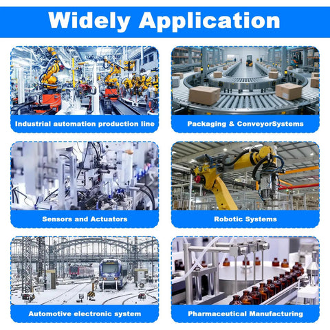 Collage showcasing applications of M12 Rugged 5 Pin A Code Male Connector Cable in various industrial settings including automation and manufacturing.