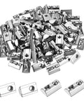 100 Piece Half Round Spring T Nuts M6 Metric Roll In T Bolt For 4040 Aluminum Extrusion Profile heavy duty carbon steel nuts in a pile.