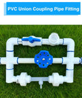 PVC piping setup featuring 1 Inch PVC Union Coupling Pipe Fitting Socket To Socket Schedule 40 Slip Union Adapter With EPDM O Ring