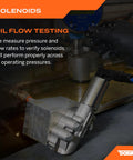 Engine Variable Valve Timing Solenoid Replacement 916957 shown during oil flow testing for performance verification.