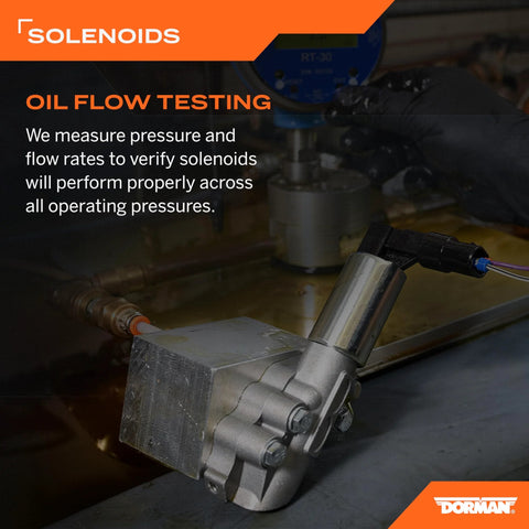 Engine Variable Valve Timing Solenoid Replacement 916957 shown during oil flow testing for performance verification.