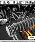 Before and after view of tool organization using Two Pack Wrench Organizer Tray Set For Tool Box Drawers, 10 slots shown.