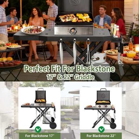 Portable Grill Cart For 17 And 22 Inch Griddles With Foldable Table And Propane Tank Holder Outdoor BBQ Stand, backyard setting