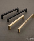 Top Shelf 5 Inch Brushed Antique Brass Cabinet Pulls Square Design Center To Center Drawer Handles For Kitchen Cabinets Dressers And Vanity Furniture 10 Pack Hardware in black and brushed brass finishes.