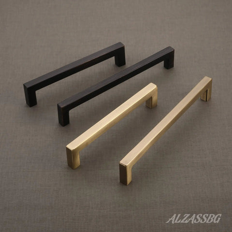 Top Shelf 5 Inch Brushed Antique Brass Cabinet Pulls Square Design Center To Center Drawer Handles For Kitchen Cabinets Dressers And Vanity Furniture 10 Pack Hardware in black and brushed brass finishes.