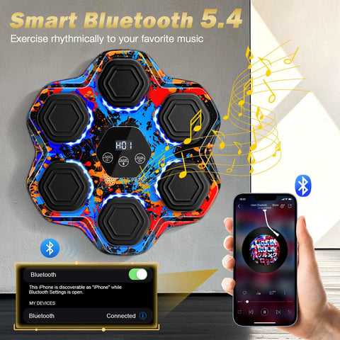 Smart Bluetooth Boxing Trainer With Gloves, Wall Mounted Punching Machine for Kids and Grownups, LED display showing music function