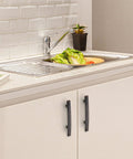 Oil Rubbed Bronze Curved Cabinet Handles Arch Drawer Pulls for Kitchen installed on white cabinets