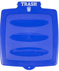 Top view of blue Portable Collapsible 13 Gallon Trash Bag Holder for Indoor Outdoor Use On The Go Camping And Parties Durable Plastic Trash Can