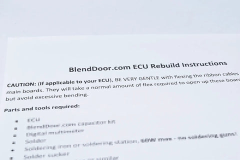BlendDoor.com ECU Rebuild Instructions document for High Grade Ecu Capacitor Kit For 1991 To 1995 Jeep Wrangler Cherokee.