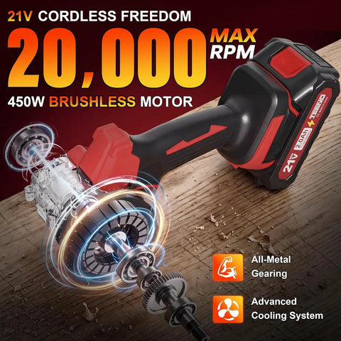 Badass 3 Inch Mini Circular Saw Featuring A Powerful 21V Brushless Motor And Cordless Cut Off Capability, showcasing the motor and gearing.