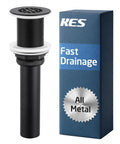 Top Tier Solid Brass Bathroom Sink Grid Drain, Hella Quick Flow Anti Clog Strainer in black with fast drainage box.