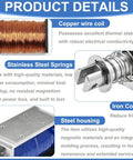 Copper coil, stainless steel springs, and steel housing of DC Solenoid Electromagnet Push Pull Type Open Frame With 20mm Stroke 12V 3A