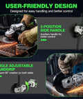 Heavy Duty Cordless Angle Grinder With Brushless Motor And 125mm Discs Featuring Three Speed Settings for user-friendly control in metalwork.