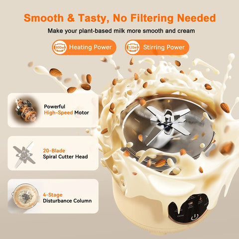 Top view of a functioning 50 Oz Nut Milk Maker With 10 In 1 Functions And 20 Blades For Almond Cashew Coconut Oat Milk.
