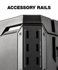 Close-up of StackTech XL Tool Box Organizer With Locking System And Removable Tray showing accessory rails on black finish