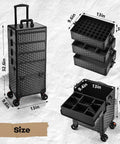 Extra Large 5 In 1 Transformable Makeup Trolley With Smooth Rollin Wheels, dimensions 13x9.6x32.6 inches in classic black.